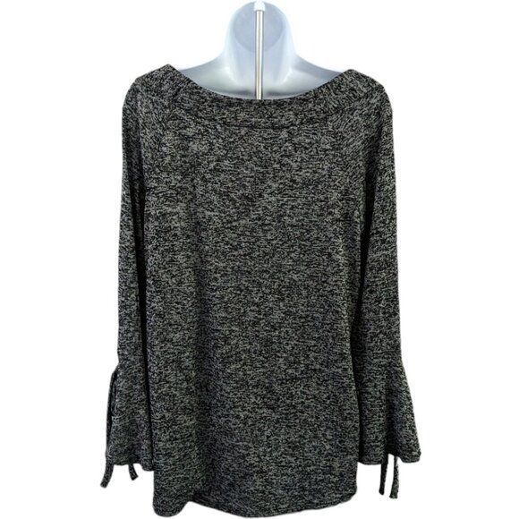 PerSeption Concept Women’s black gray rhinestone scoop-neck bell sleeve sweater - Picture 2 of 7